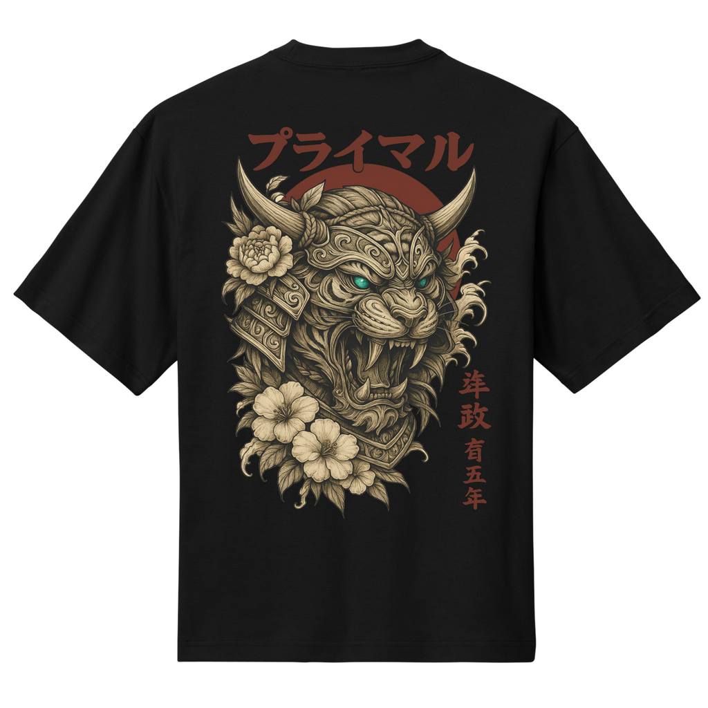 Animalistic Primal Samurai Drop-Shoulder Oversized Tee